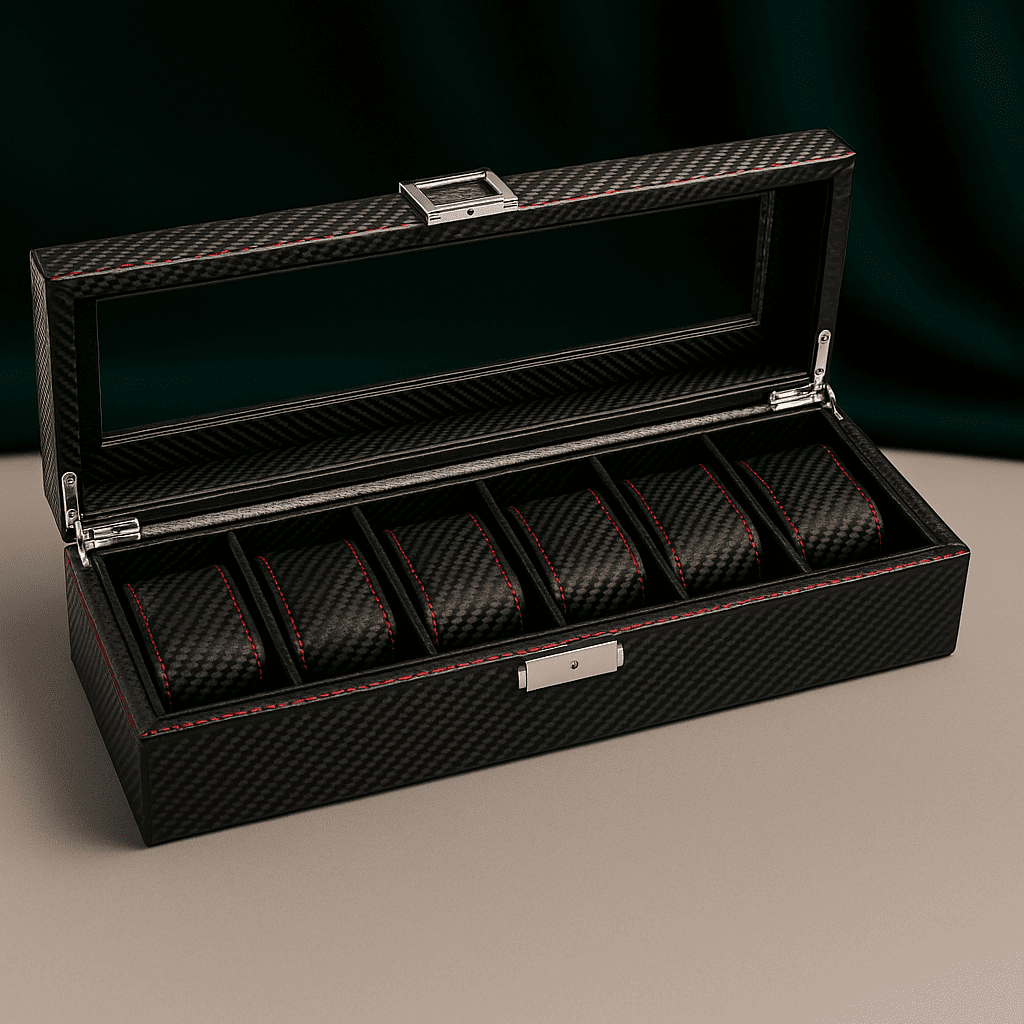 Carbon Leather Watch Box – 6 Slot Display Case | CHRONVAULT™