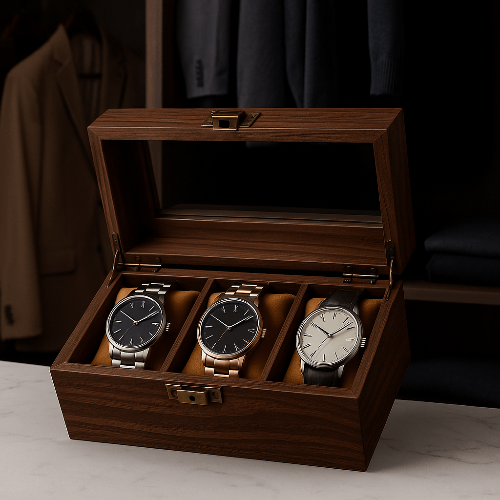 Wood Watch Box – 3 Slot Glass Display Case | CHRONVAULT™