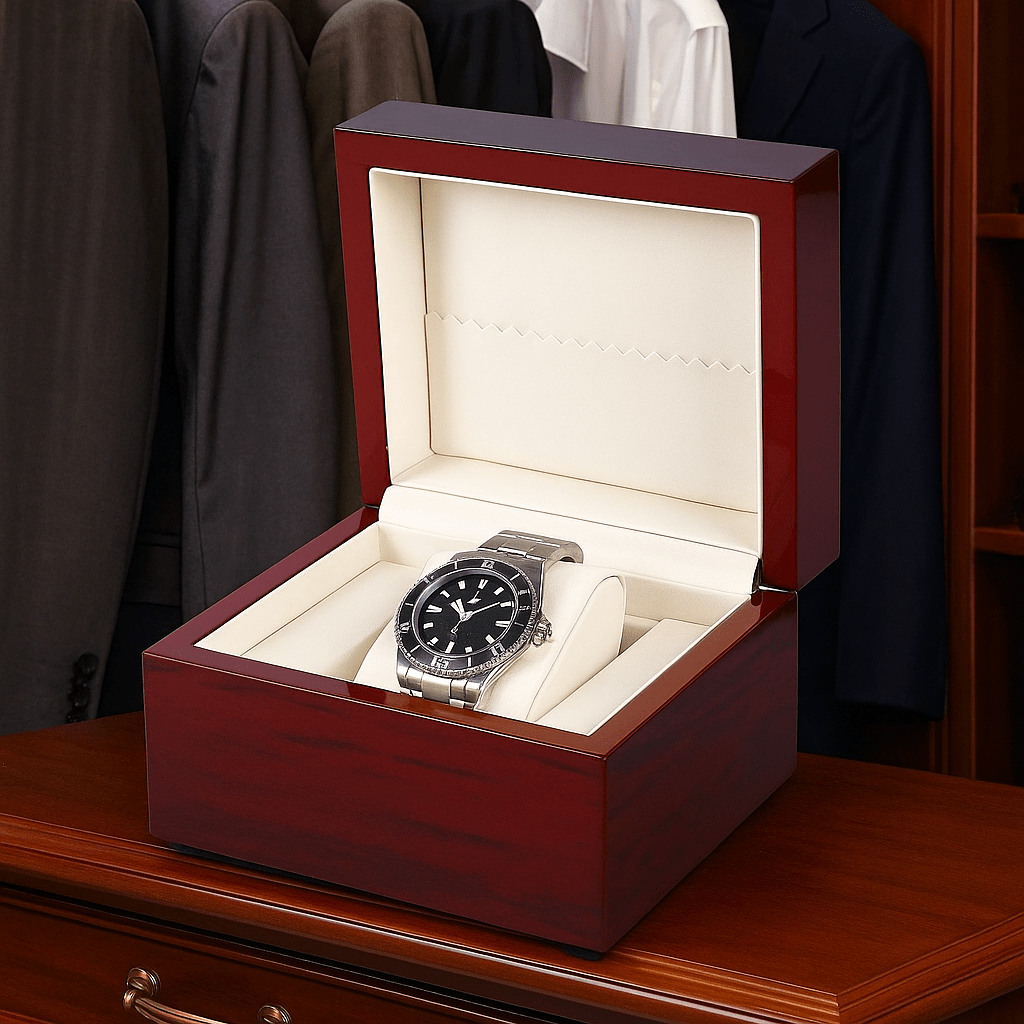 Premium Bamboo Watch Box – Lacquered Solid Wood Display Case | CHRONVAULT™