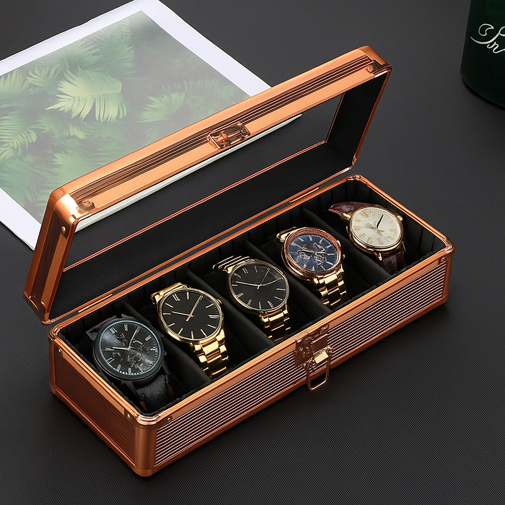 5-Slot Aluminum Watch Box – High-End Modular Display Case | CHRONVAULT™