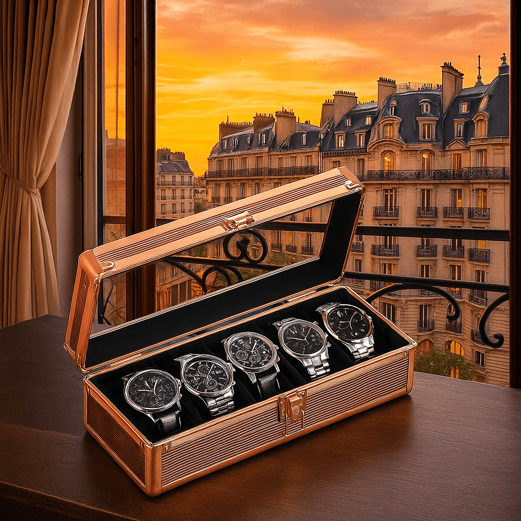 5-Slot Aluminum Watch Box – High-End Modular Display Case | CHRONVAULT™