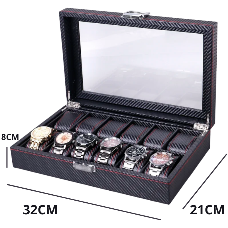 Carbon Leather Watch Box – 12 Slot Display Case | CHRONVAULT™