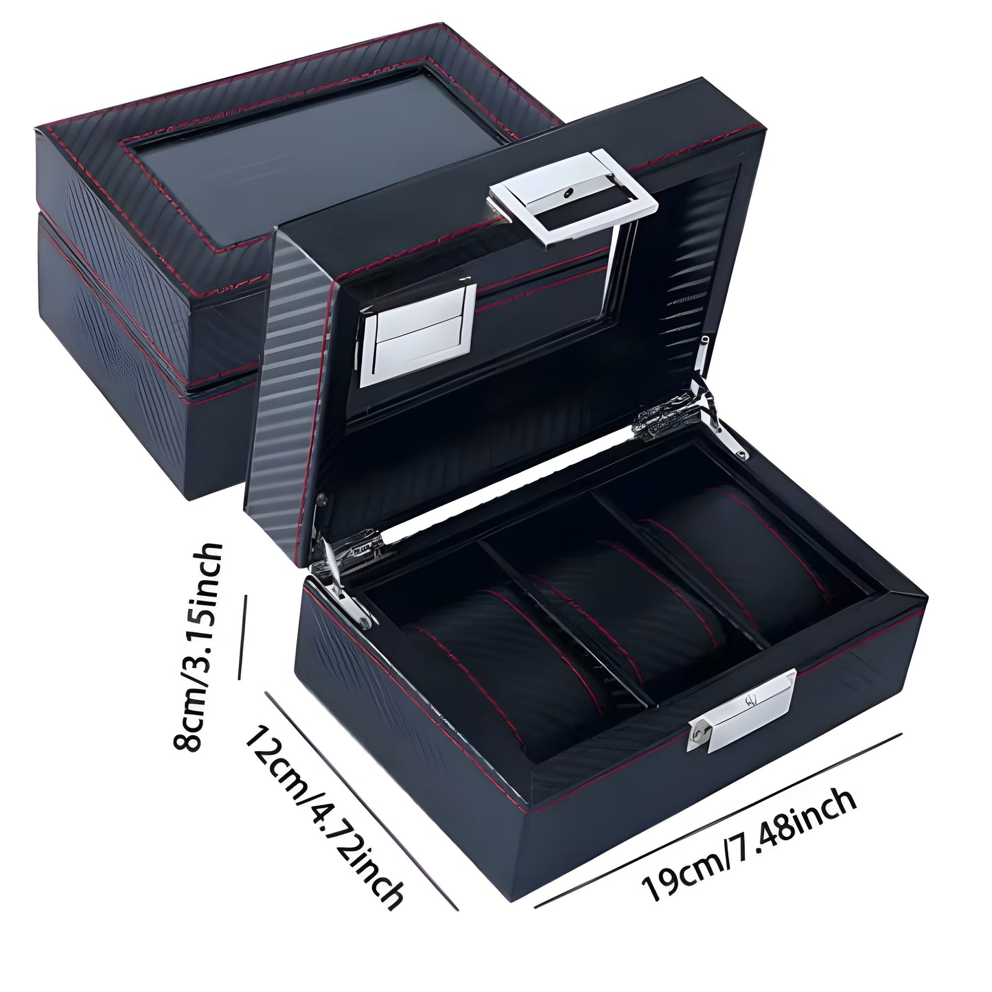 Carbon Leather Watch Box – 3 Slot Display Case | CHRONVAULT™