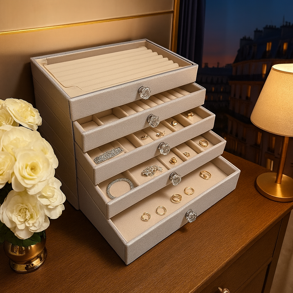 Stackable 5-Layer Velvet Jewellery Box | Chronvault™