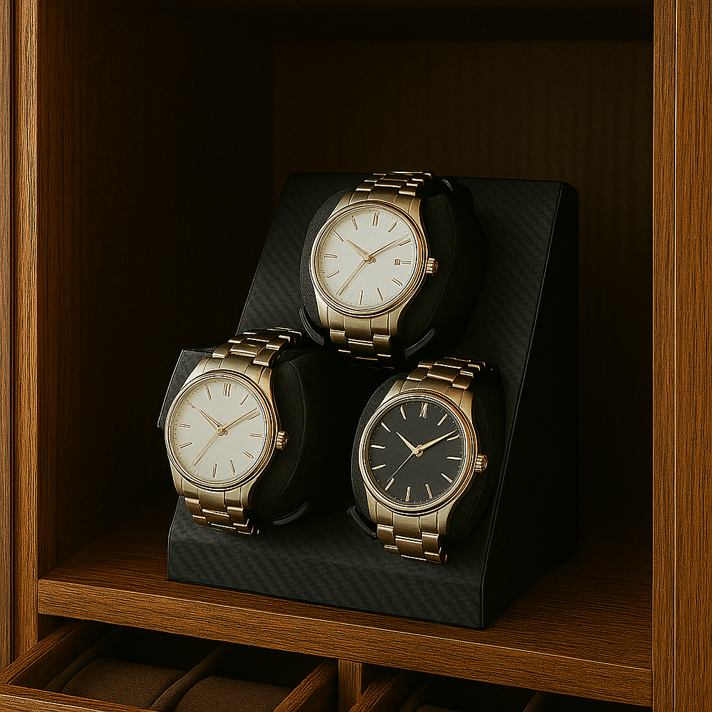 Triple Watch Winder – Compact Leather Case with Dual Rotation Modes | CHRONVAULT™