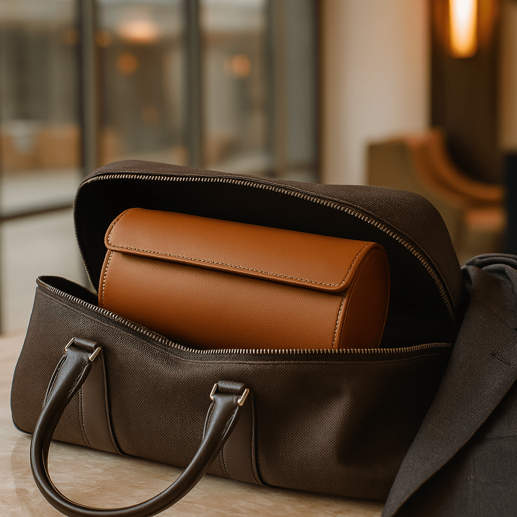3-Slot Leather Watch Roll – Vintage Travel Case for Men | CHRONVAULT™