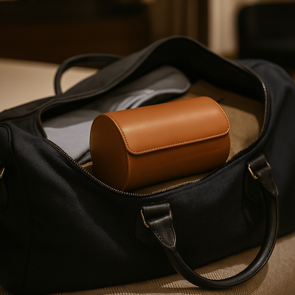 2-Slot Leather Watch Roll – Vintage Travel Case for Men | CHRONVAULT™
