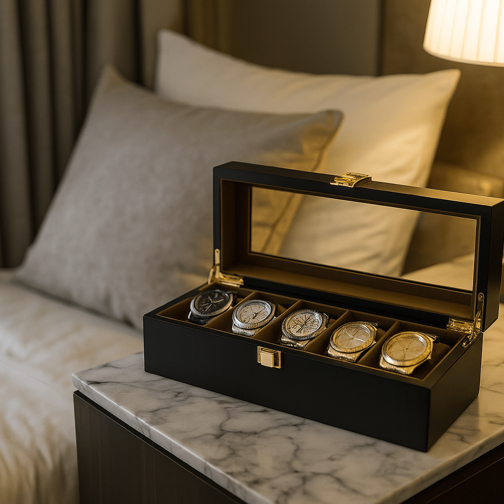 6-Slot Wooden Watch Box with Glass Display Lid | CHRONVAULT™