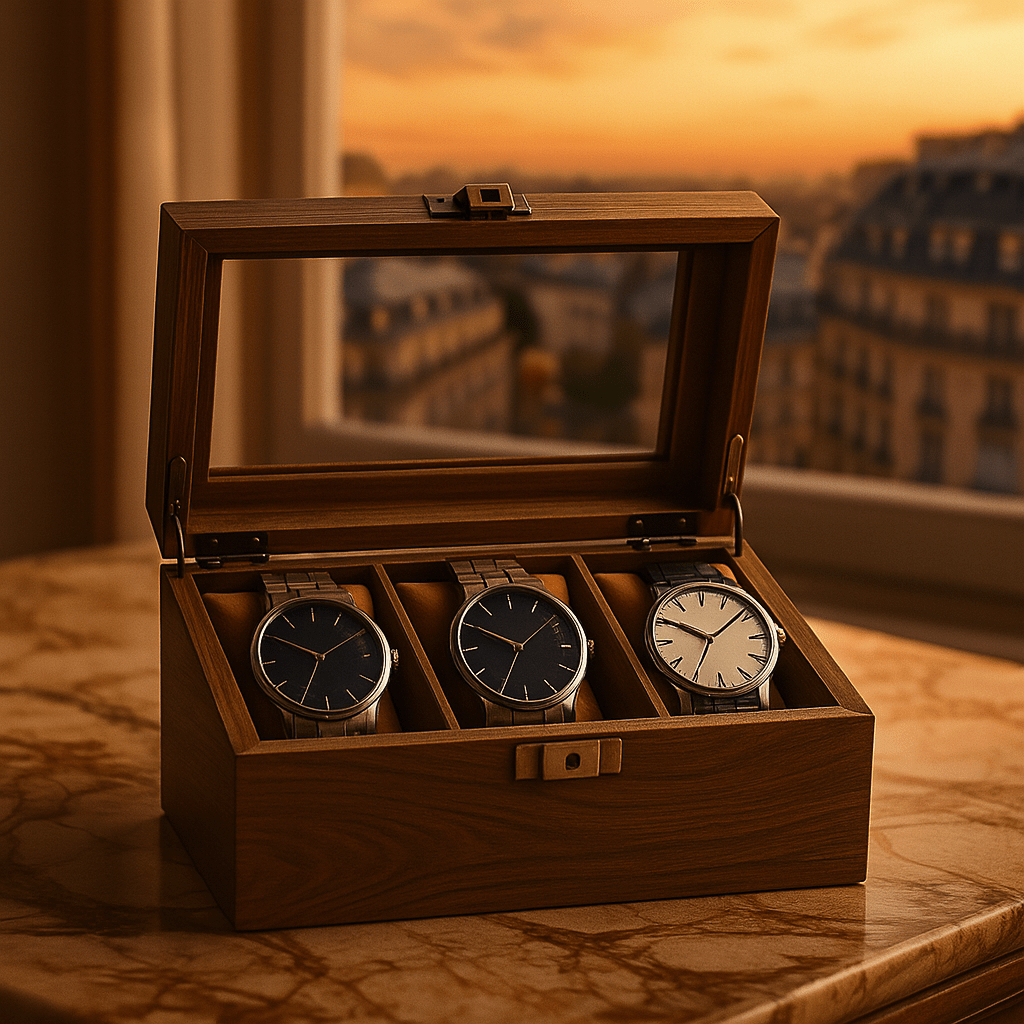 Wood Watch Box – 3 Slot Glass Display Case | CHRONVAULT™