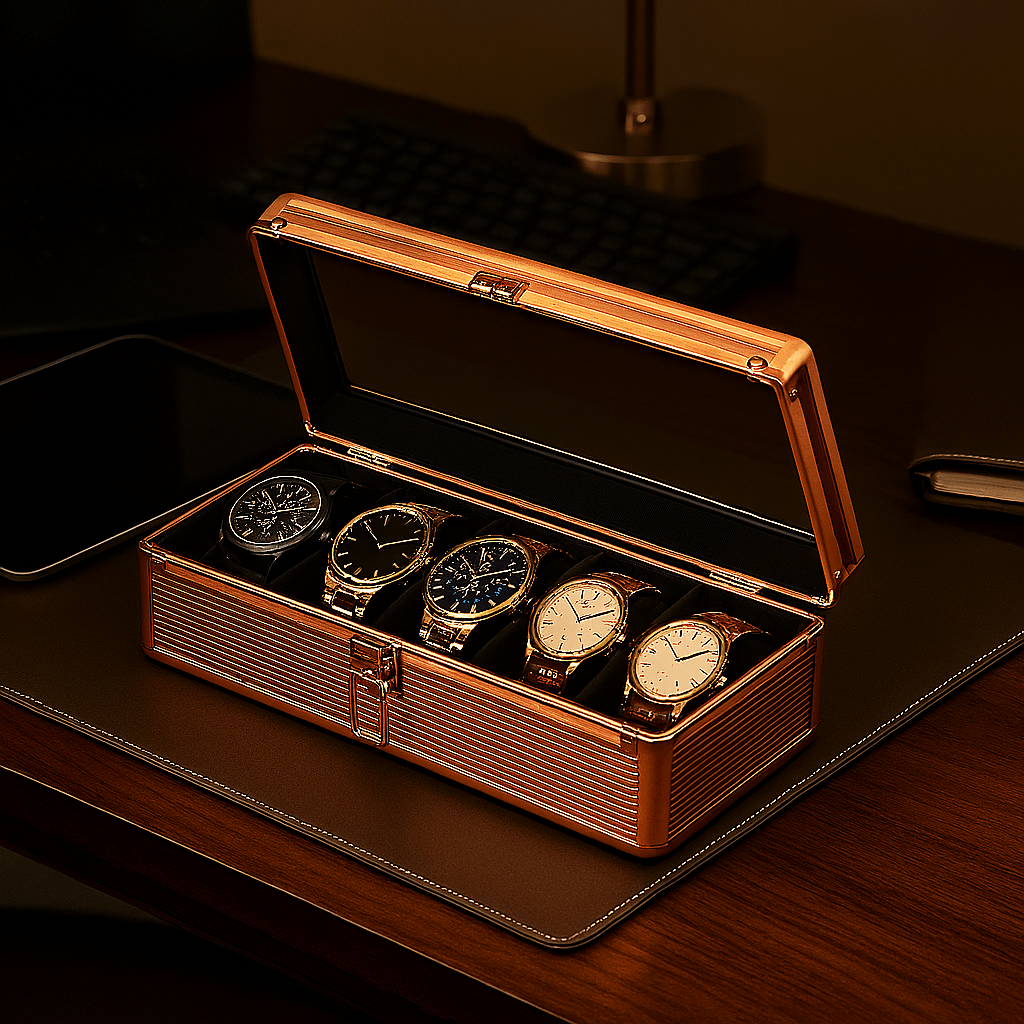 5-Slot Aluminum Watch Box – High-End Modular Display Case | CHRONVAULT™