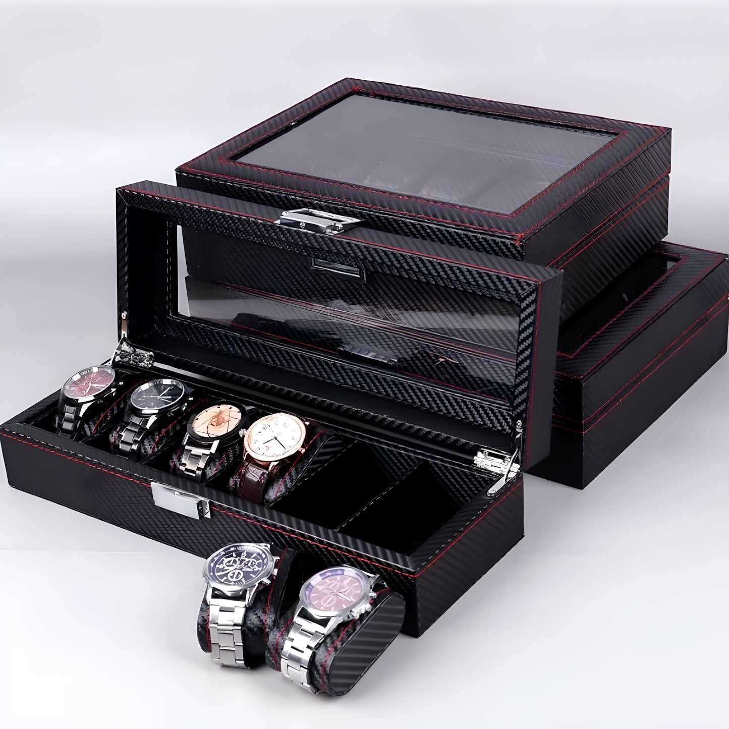 Carbon Leather Watch Box – 6 Slot Display Case | CHRONVAULT™
