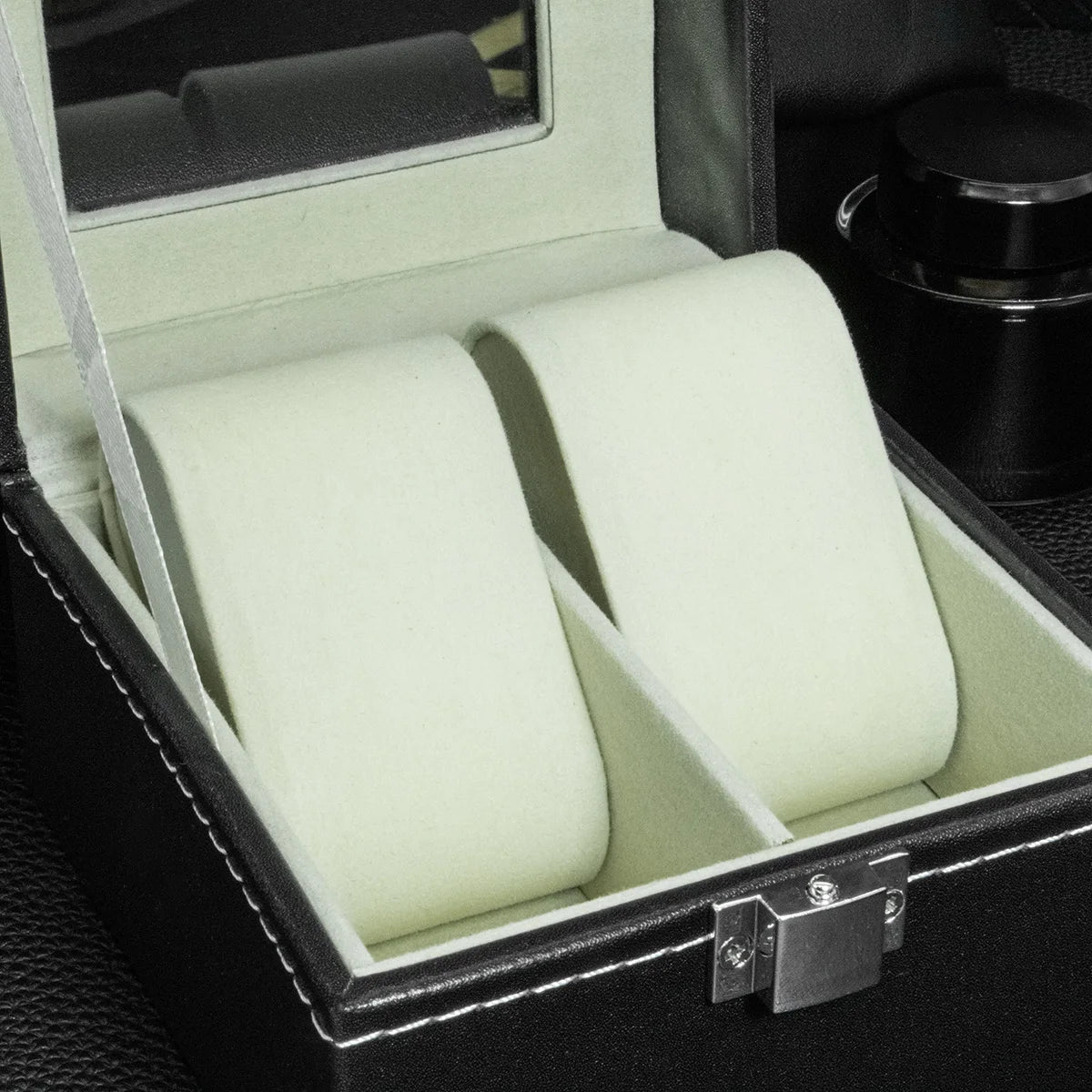 2-Slot Leather Watch Box – Compact Display Case with Glass Lid | CHRONVAULT™