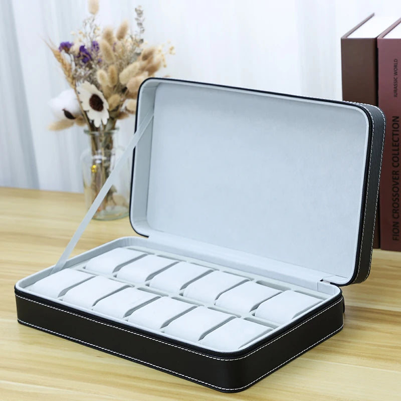 Leather Watch Box – 12 Slot Travel Zipper Case | CHRONVAULT™