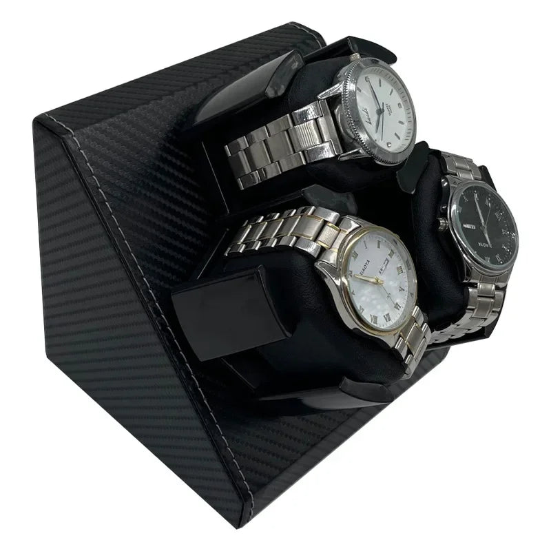 Triple Watch Winder – Compact Leather Case with Dual Rotation Modes | CHRONVAULT™