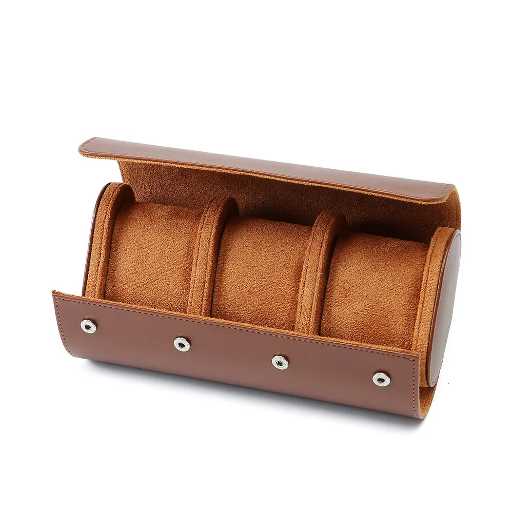 3-Slot Leather Watch Roll – Vintage Travel Case for Men | CHRONVAULT™