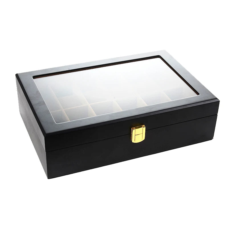 12-Slot Wooden Watch Box with Glass Display Lid | CHRONVAULT™