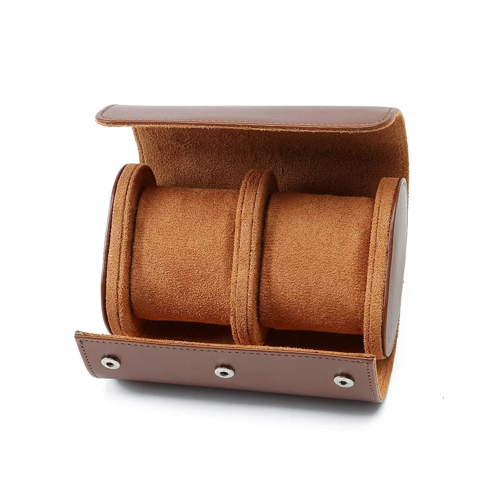2-Slot Leather Watch Roll – Vintage Travel Case for Men | CHRONVAULT™