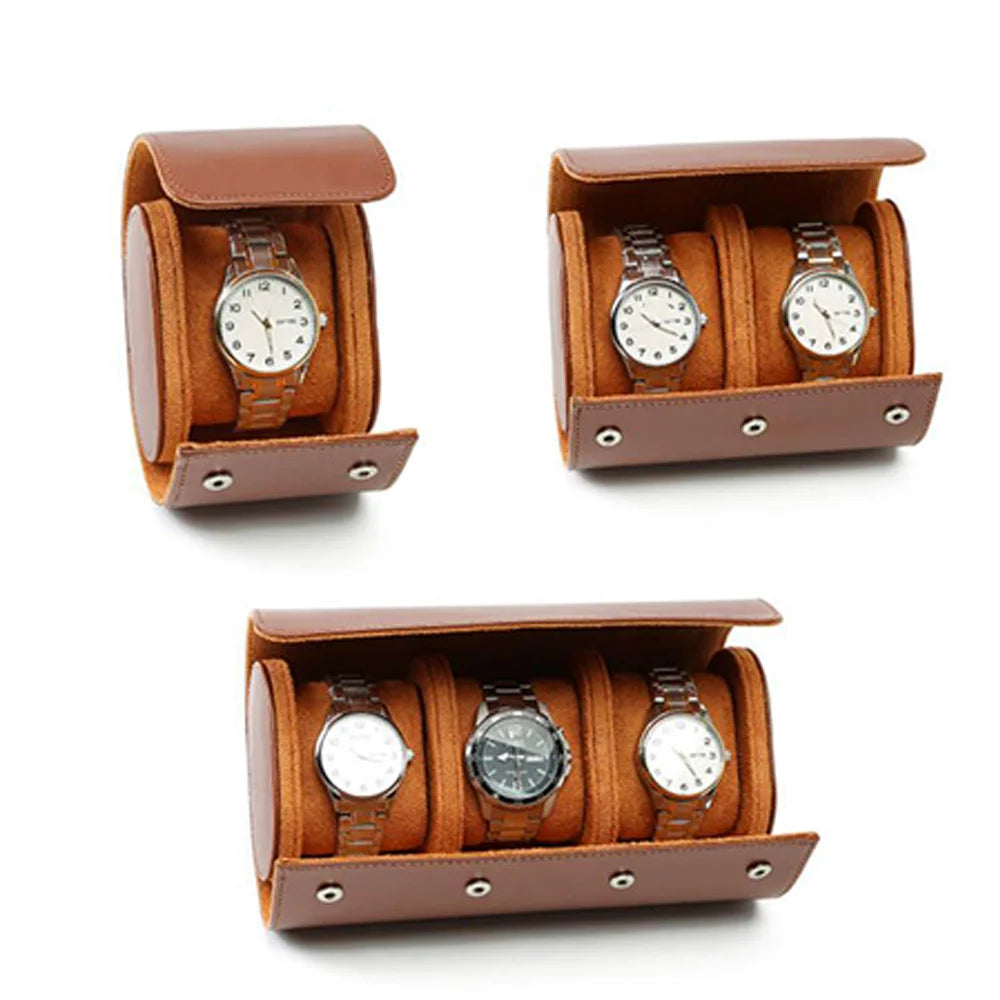 2-Slot Leather Watch Roll – Vintage Travel Case for Men | CHRONVAULT™