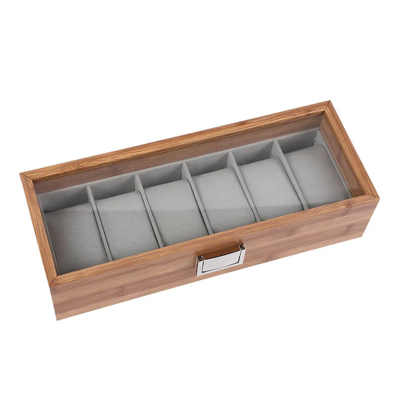 6-Slot Bamboo Watch Box – Wooden Display Case with Glass Lid | CHRONVAULT™