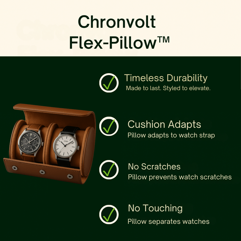 2-Slot Leather Watch Roll – Vintage Travel Case for Men | CHRONVAULT™