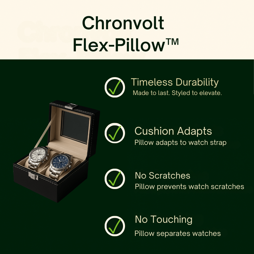 2-Slot Leather Watch Box – Compact Display Case with Glass Lid | CHRONVAULT™