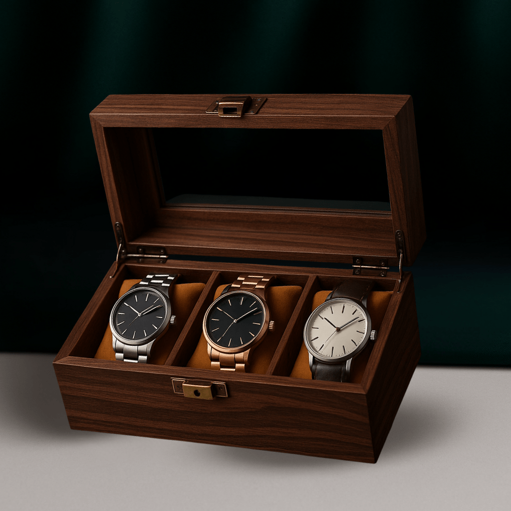 Wood Watch Box – 3 Slot Glass Display Case | CHRONVAULT™
