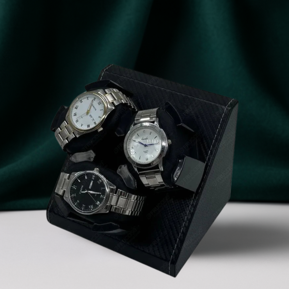 Triple Watch Winder – Compact Leather Case with Dual Rotation Modes | CHRONVAULT™