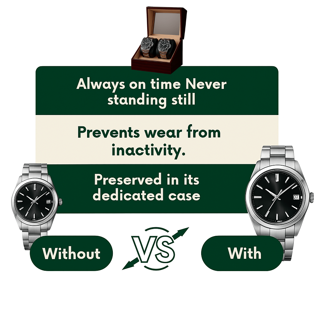 Wooden Dual Watch Winder – Piano Finish Display Box with Silent Motor | CHRONVAULT™