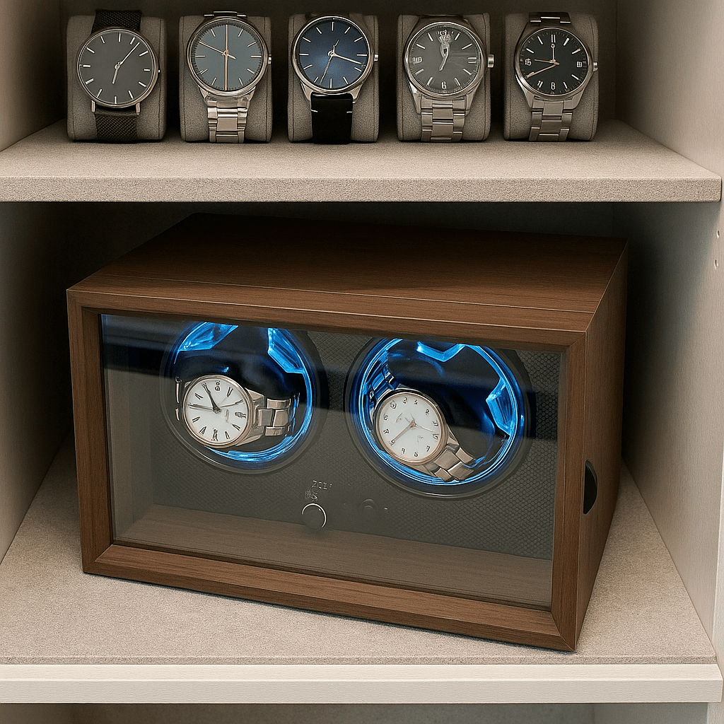 Wooden Dual Watch Winder with LED Light  | CHRONVAULT™