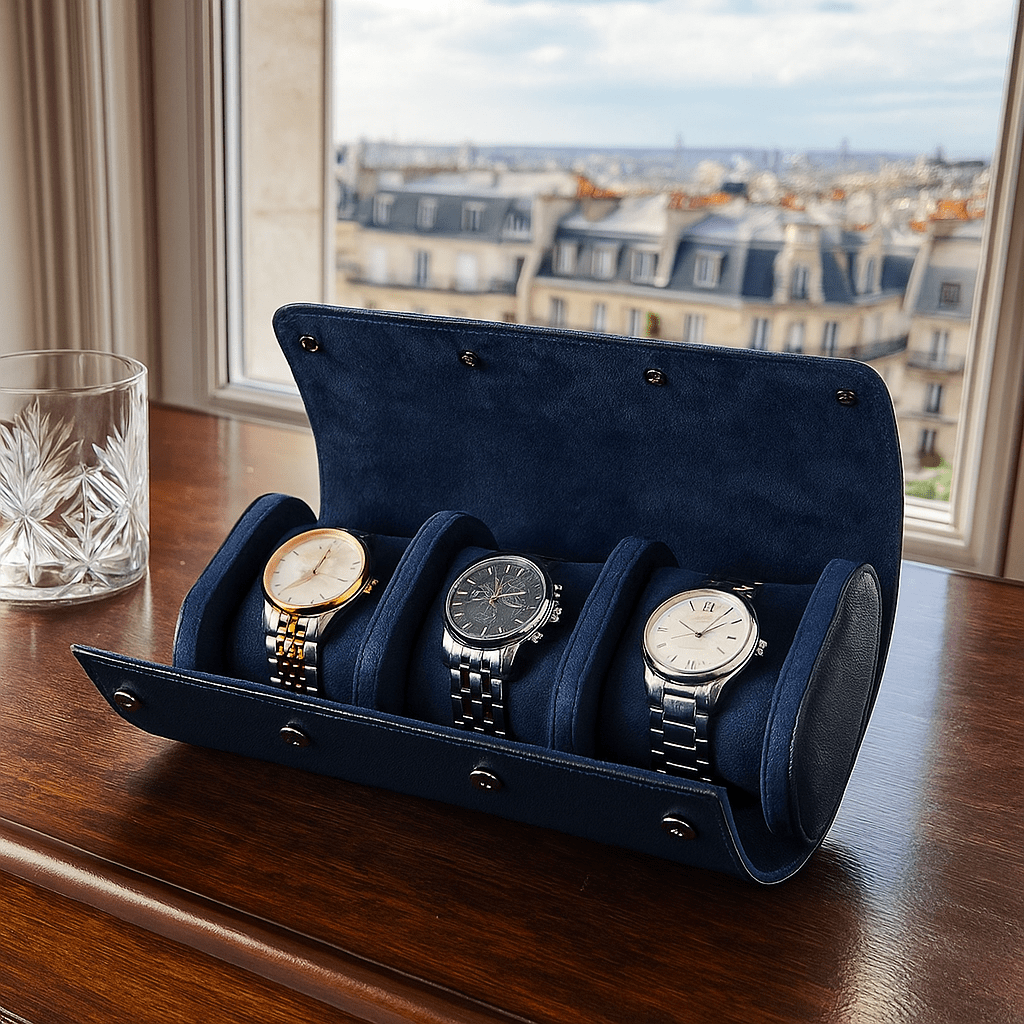 Embers Leather Watch Roll – 3 Slot Travel Pouch | CHRONVAULT™