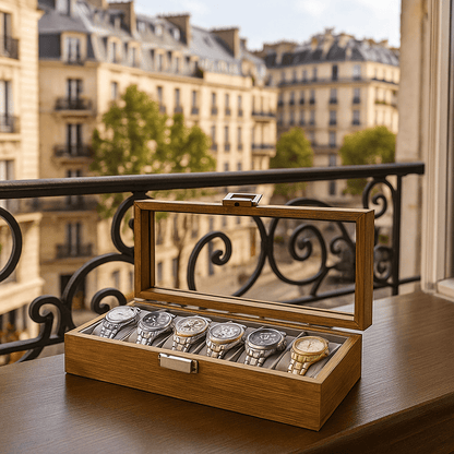 6-Slot Bamboo Watch Box – Wooden Display Case with Glass Lid | CHRONVAULT™