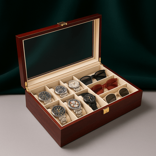 Watch Box with Glass Lid – 6 Watches & 3 Sunglasses Organizer | CHRONVAULT™