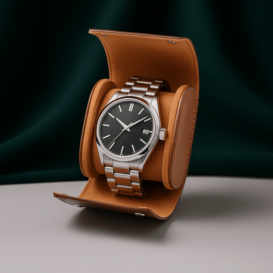 1-Slot Leather Watch Roll – Vintage Travel Case for Men | CHRONVAULT™