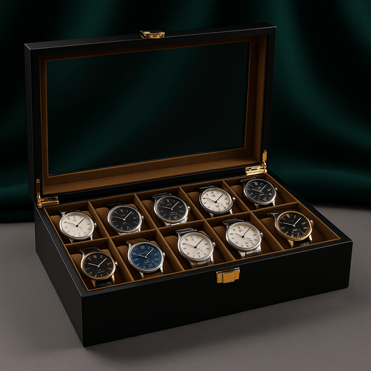12-Slot Wooden Watch Box with Glass Display Lid | CHRONVAULT™