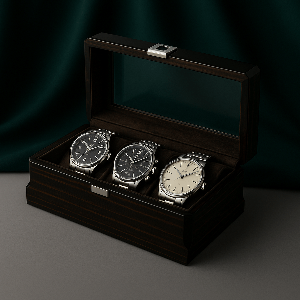 3-Slot Luxury Wood Watch Box – Glass Display Case | CHRONVAULT™