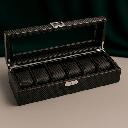 Carbon Leather Watch Box – 6 Slot Display Case | CHRONVAULT™