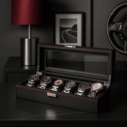 Carbon Leather Watch Box – 6 Slot Display Case | CHRONVAULT™