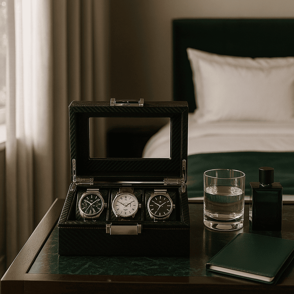 Carbon Leather Watch Box – 3 Slot Display Case | CHRONVAULT™