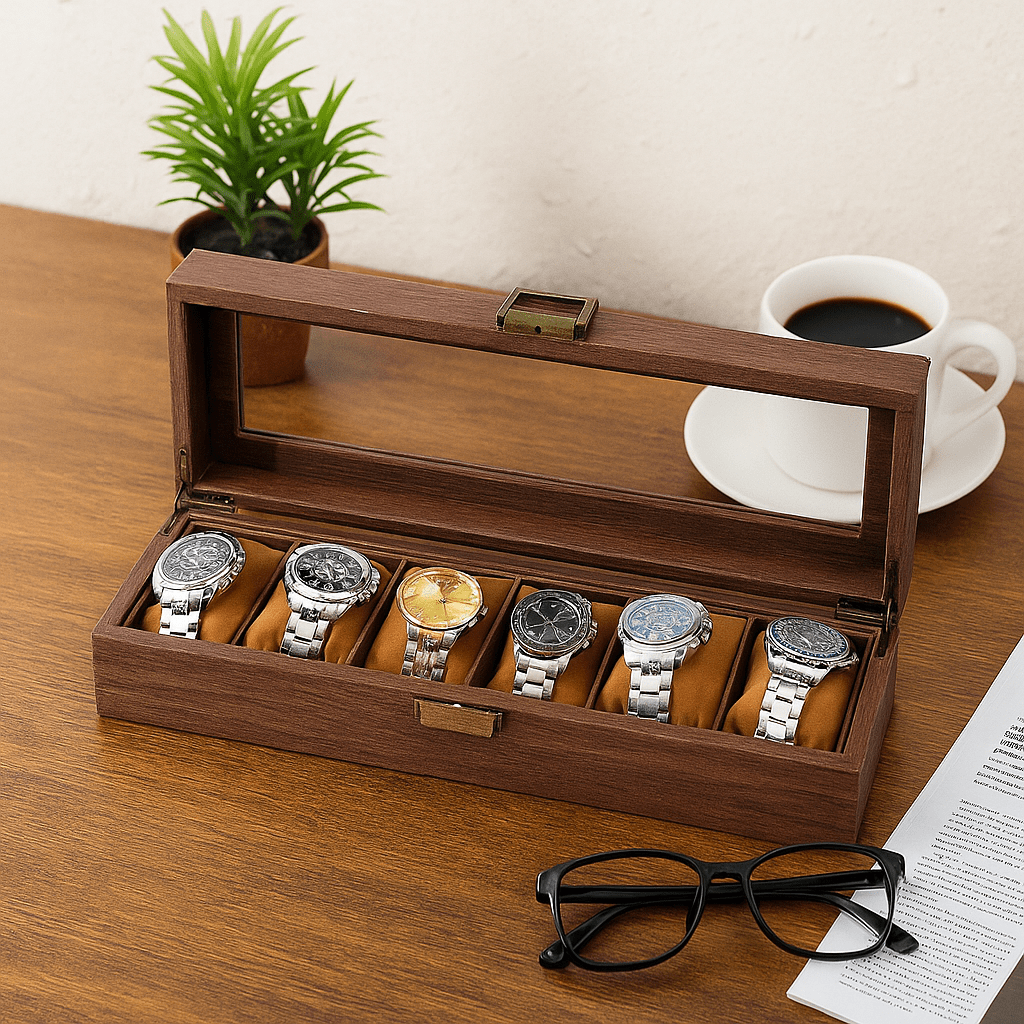 Wood Watch Box – 6 Slot Glass Display Case | CHRONVAULT™