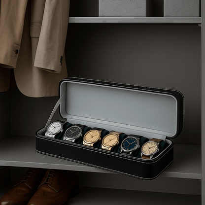 Leather Watch Box – 6 Slot Travel Zipper Case | CHRONVAULT™