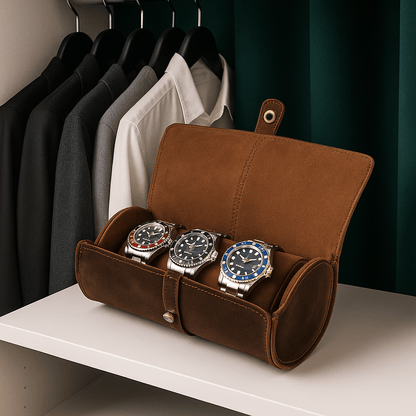 Luxury Leather Watch Roll – 3 Slot CHRONVAULT™