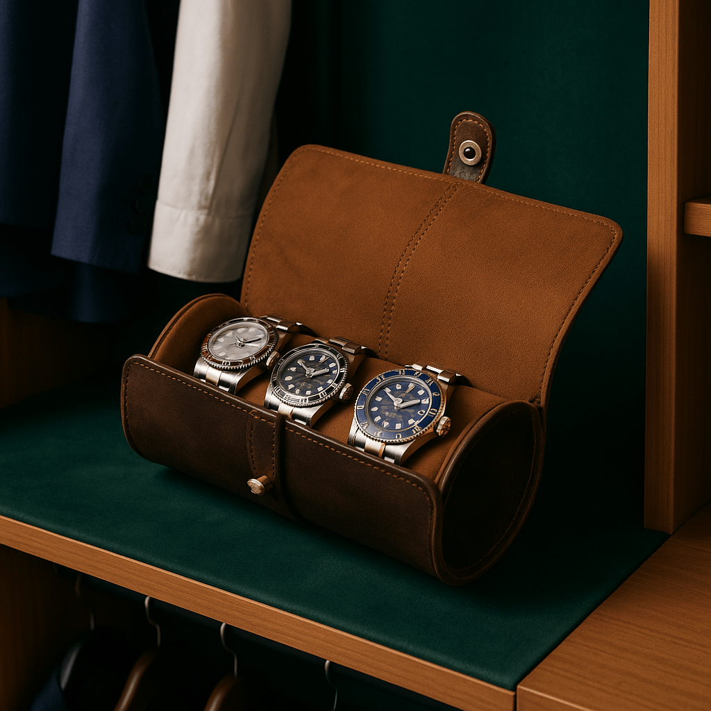 Luxury Leather Watch Roll – 3 Slot CHRONVAULT™