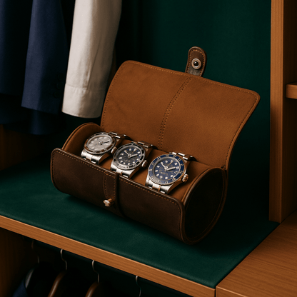 Luxury Leather Watch Roll – 3 Slot CHRONVAULT™