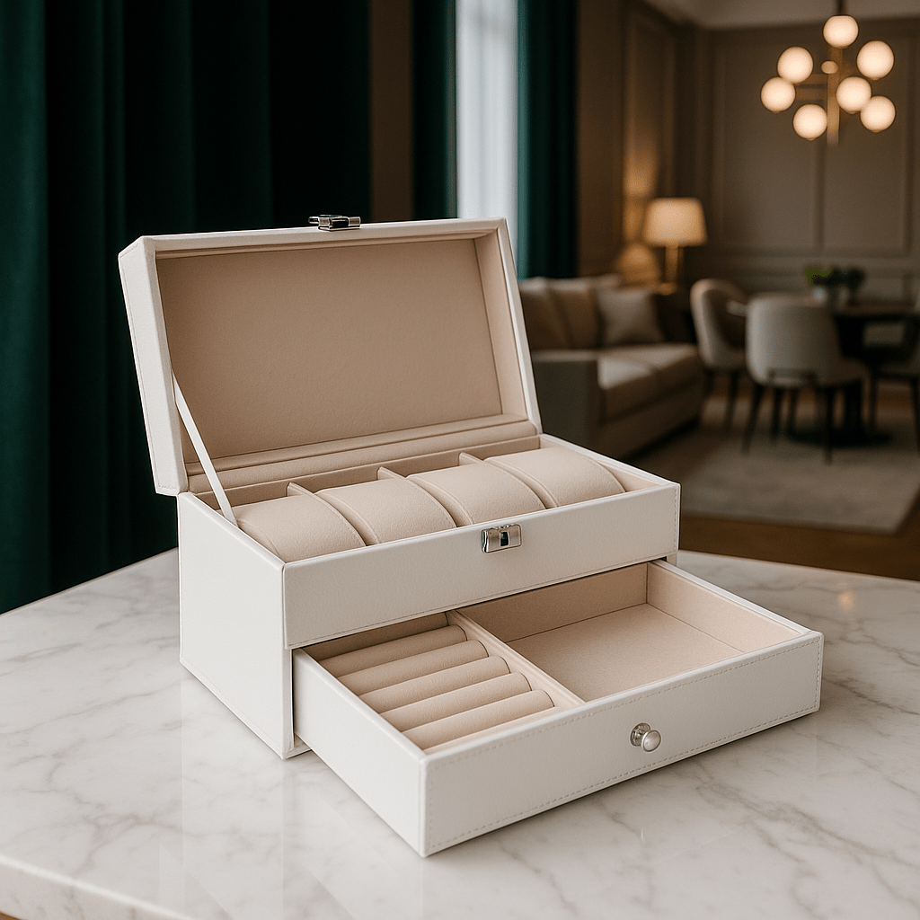 4-Slot Leather Watch Box with Jewelry Drawer | CHRONVAULT™