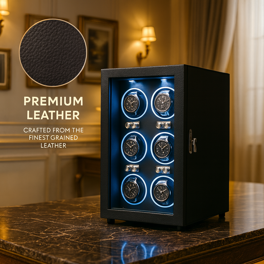 Leather 6 Watch Winder Box – Silent Automatic Motor | ChronVault™