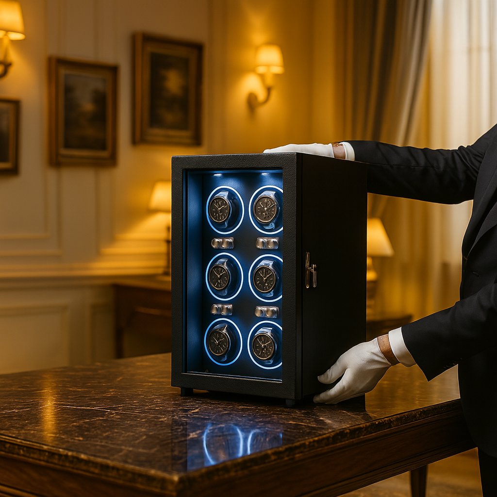 Leather 6 Watch Winder Box – Silent Automatic Motor | ChronVault™