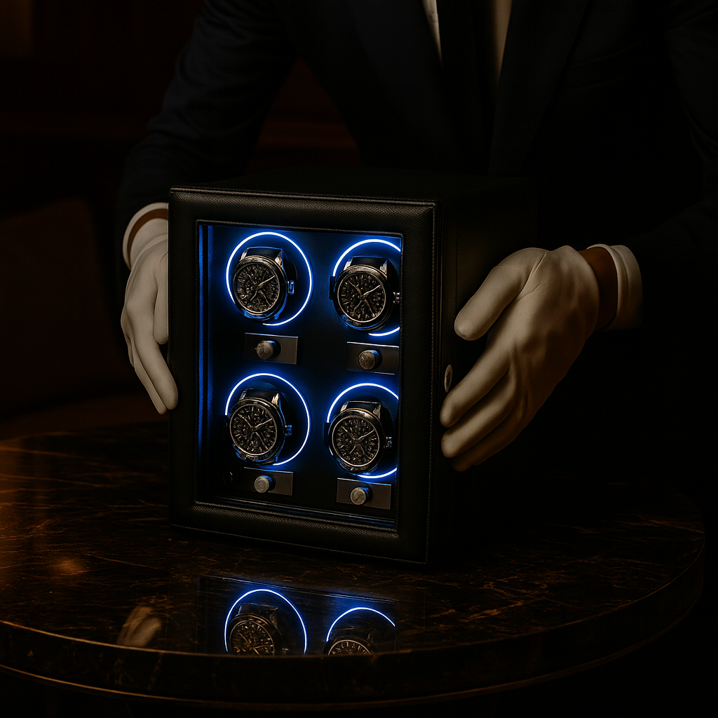 Leather 4 Watch Winder Box – Silent Automatic Motor | ChronVault™