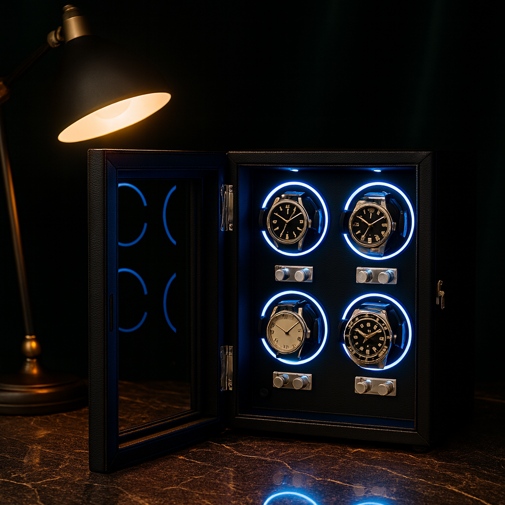 Leather 4 Watch Winder Box – Silent Automatic Motor | ChronVault™