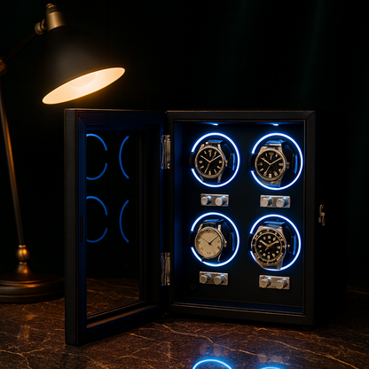 Leather 4 Watch Winder Box – Silent Automatic Motor | ChronVault™