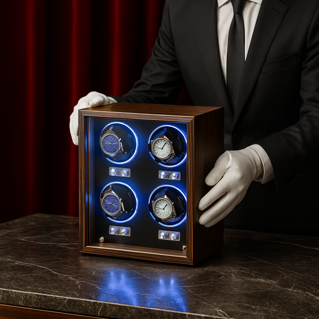Solid Wood 4 Watch Winder Box – Automatic Silent Motor | ChronVault™